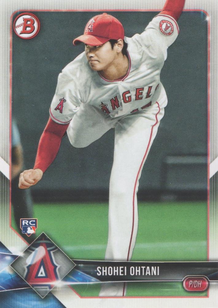 Front of Shohei Ohtani’s 2018 Bowman #49 unslabbed base rookie card