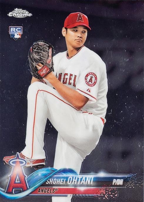 Front of Shohei Ohtani’s 2018 Topps Chrome #150 unslabbed base rookie card